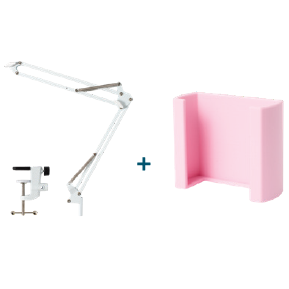 11003. EKG bordstativ, hvit arm med holder i rosa.